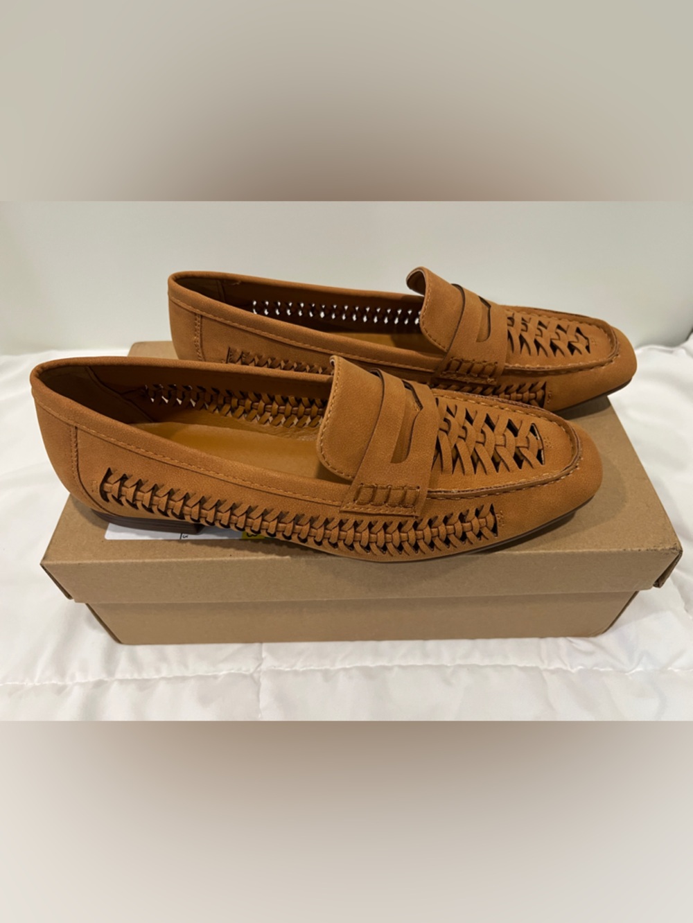 Frye Women’s Florys Woven Penny Loafers in Cognac Brown Size 8.5